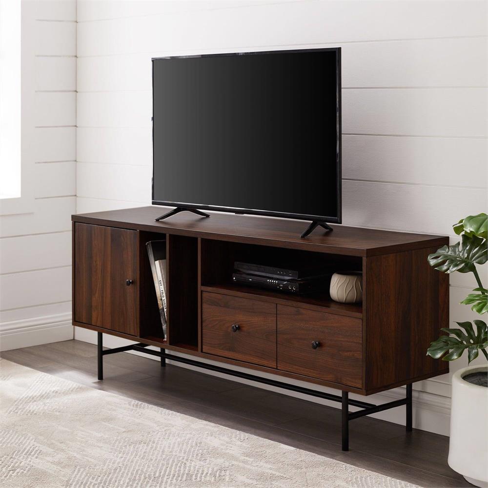 Walker Edison 60 in. Modern TV Console, Record Storage (Dark Walnut) W60JLYNDW
