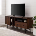 Walker Edison 60 in. Modern TV Console, Record Storage (Dark Walnut) W60JLYNDW