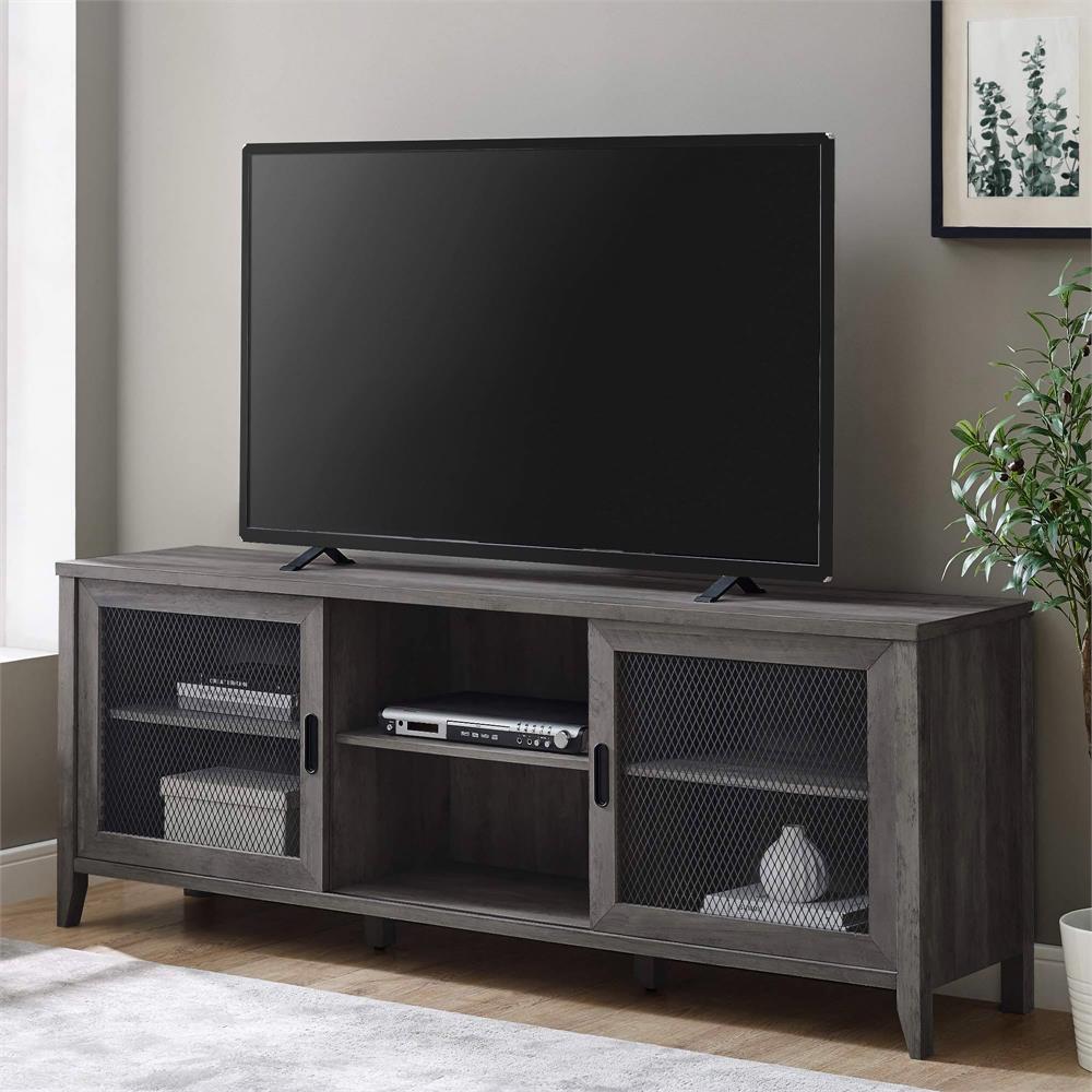 Walker Edison 70 in. Industrial Mesh Door TV Console (Grey Wash) W70ARSMDGW