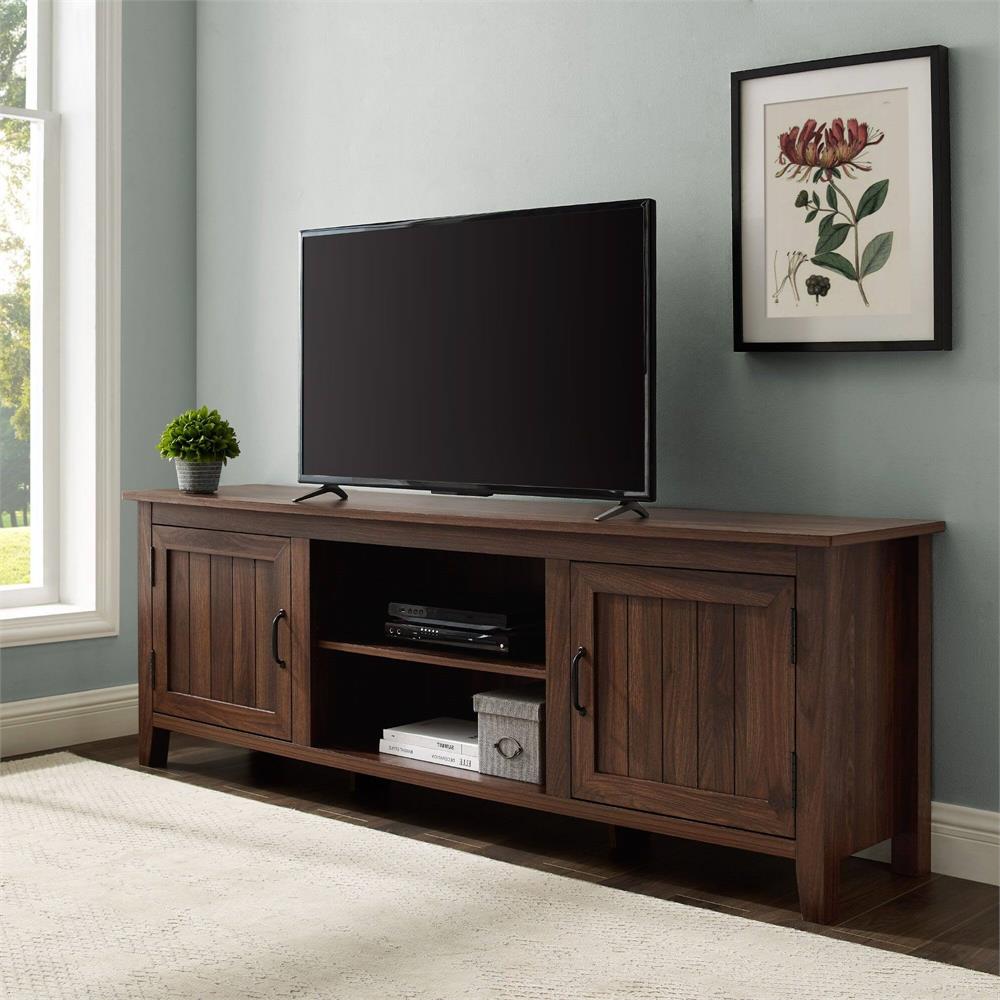 Walker Edison 70 in. Modern Farmhouse Wood TV Stand (Dark Walnut) W70CS2DDW