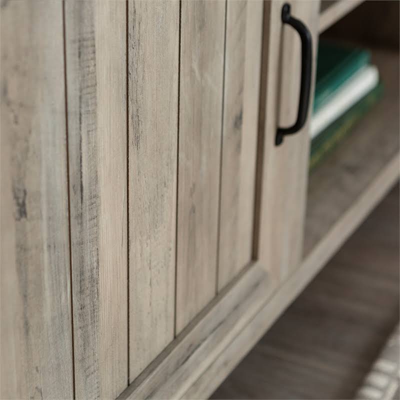 Walker Edison 70 in. Modern Farmhouse Wood TV Stand W70CS2DGW, farmhouse media cabinet sliding door handle detail