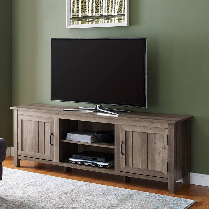 Walker Edison 70 in. Modern Farmhouse Wood TV Stand (Grey Wash ) W70CS2DGW