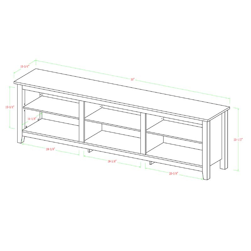 Walker Edison Essentials 70 inch TV Stand W70CSPTB, TV console dimensions diagram