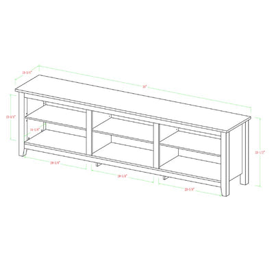 Walker Edison Essentials 70 inch TV Stand W70CSPTB, TV console dimensions diagram