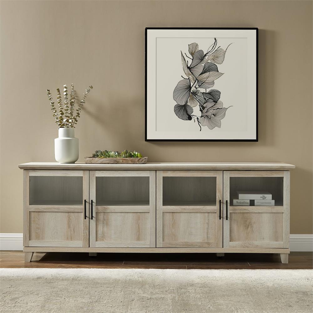 Walker Edison 70 in. TV Console, Glass & Wood Panel Doors (White Oak) W70GD4DWO