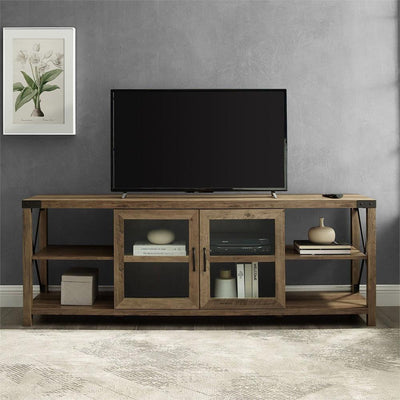 Walker Edison 70 in. Farmhouse Metal X TV Stand (Reclaimed Barnwood) W70MX2DRO