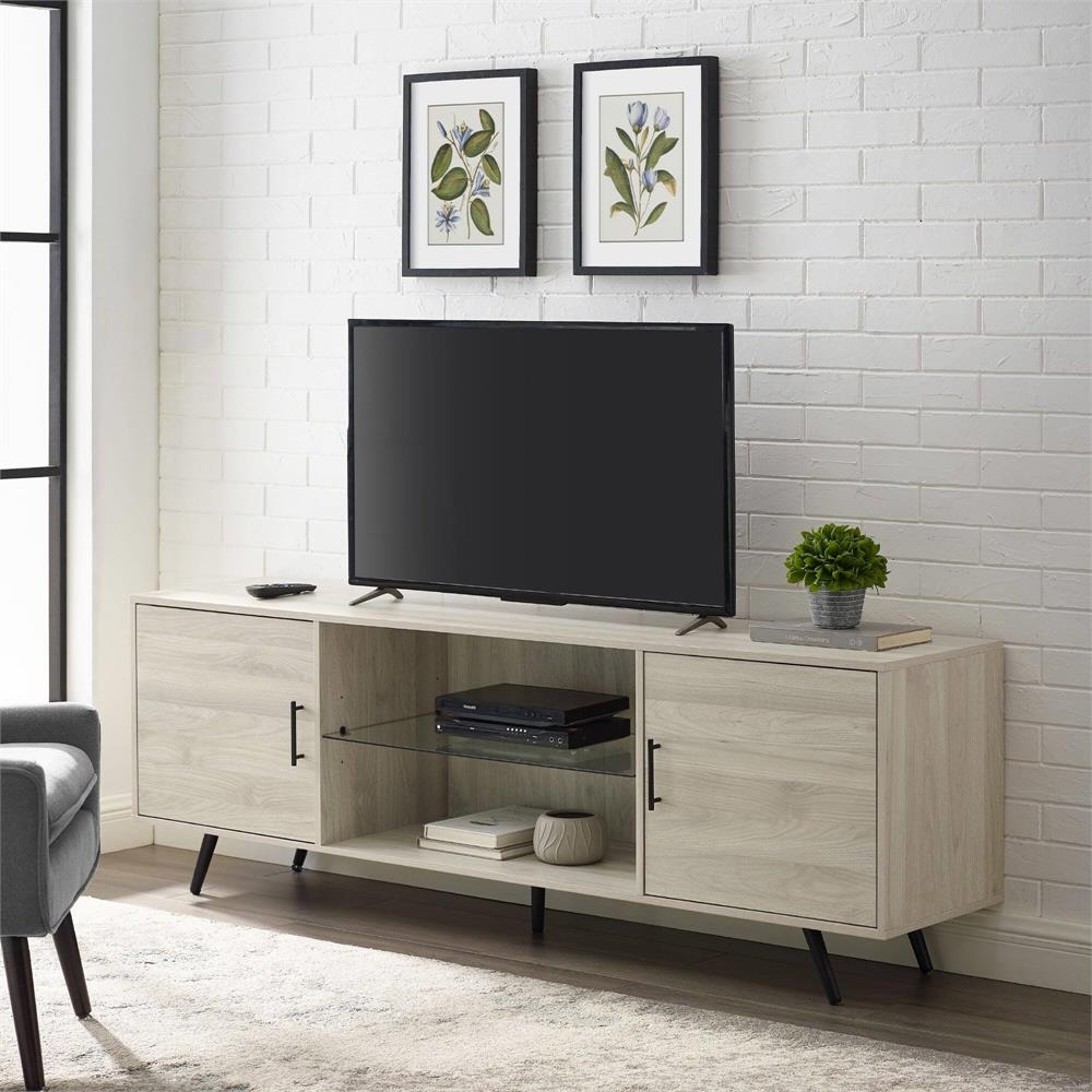 Walker Edison 70 in. Glass Shelf 2-Door Console -Birch) W70NORBH