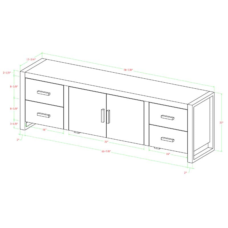 Walker Edison Urban Blend 70 inch TV Console W70UBC22CL, dark wood media console cabinet dimensions