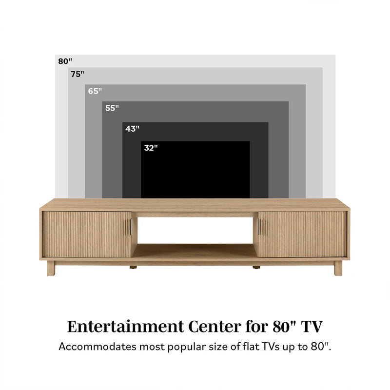 Walker Edison Reema Arundo Scandinavian Reeded TV Stand ARUM3FCO, media console TV size compatibility diagram