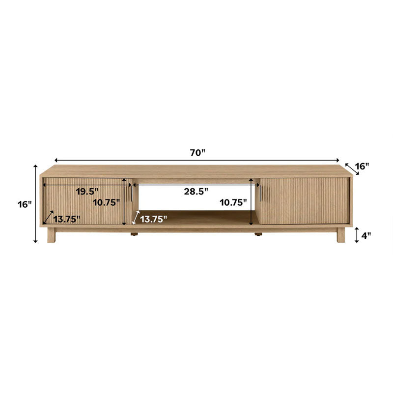 Walker Edison Reema Arundo Scandinavian Reeded TV Stand ARUM3FCO, media console dimensions diagram