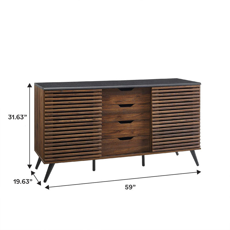 Walker Edison Havana Sliding Door Drawer Sideboard/TV Stand BU59HAV4DREBDW, wood media console dimensions