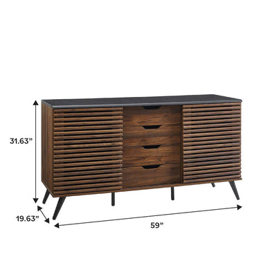 Walker Edison Havana Sliding Door Drawer Sideboard/TV Stand BU59HAV4DREBDW, wood media console dimensions