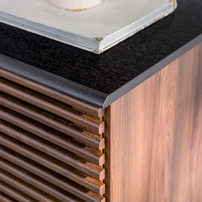 Walker Edison Havana Sliding Door Drawer Sideboard/TV Stand BU59HAV4DREBDW, media console top edge construction detail