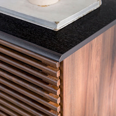 Walker Edison Havana Sliding Door Drawer Sideboard/TV Stand BU59HAV4DREBDW, media console top edge construction detail
