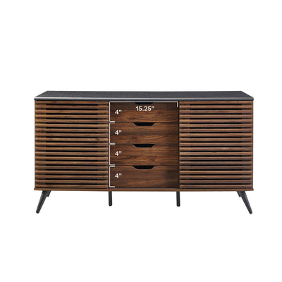 Walker Edison Havana Sliding Door Drawer Sideboard/TV Stand BU59HAV4DREBDW, wood media console front view