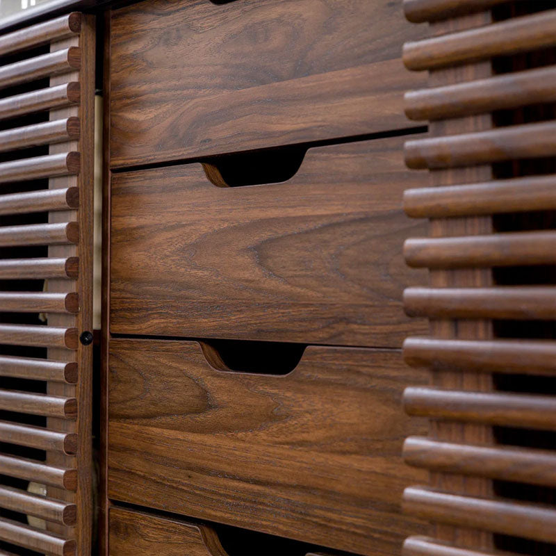 Walker Edison Havana Sliding Door Drawer Sideboard/TV Stand BU59HAV4DREBDW, wood drawer fronts close-up