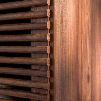 Walker Edison Havana Sliding Door Drawer Sideboard/TV Stand BU59HAV4DREBDW, slatted wood cabinet door detail