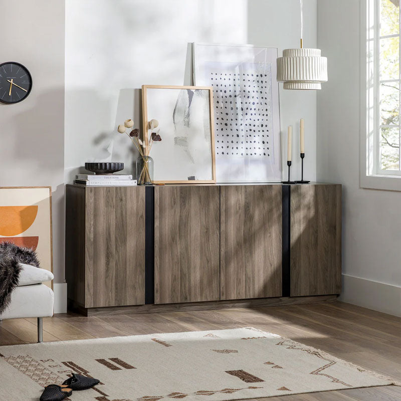 Walker Edison Kacie Modern Sideboard/TV Stand BU70KCSBSG, gray wood sideboard installed room view