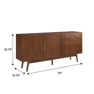 Walker Edison Mid-Century Modern Console Buffet Sideboard/TV Stand BU70MCM3DWT, sideboard overall dimensions diagram