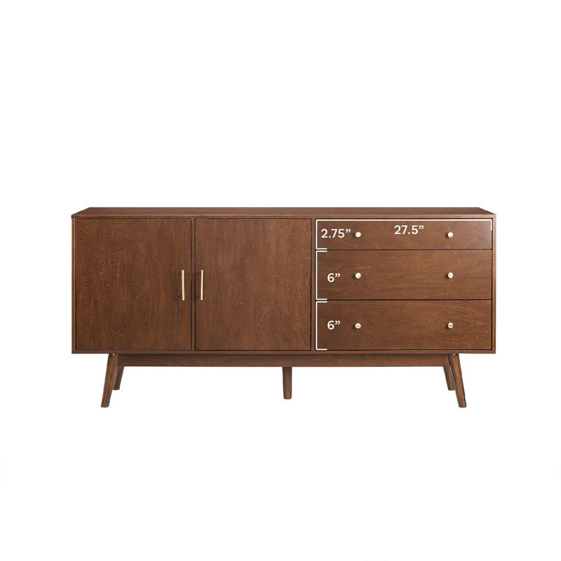 Walker Edison Mid-Century Modern Console Buffet Sideboard/TV Stand BU70MCM3DWT, sideboard compartment dimensions diagram