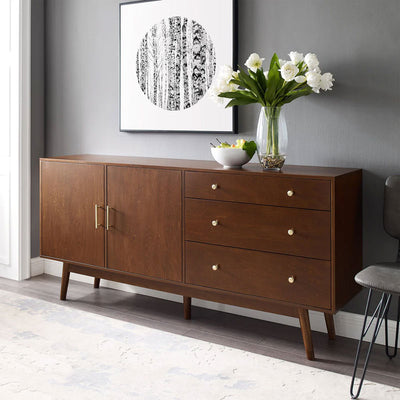 Walker Edison Mid-Century Modern Console Buffet Sideboard/TV Stand BU70MCM3DWT, mid-century sideboard front view