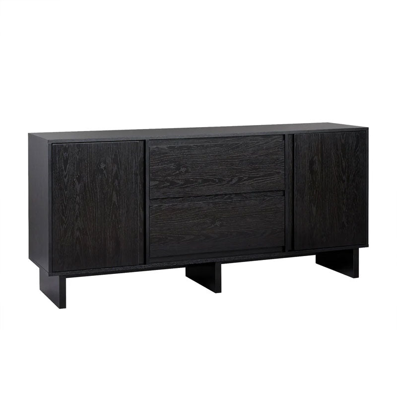 Walker Edison Maja Minimalist Scandi Sideboard/TV Stand MAJD5DCO, black wood sideboard front view
