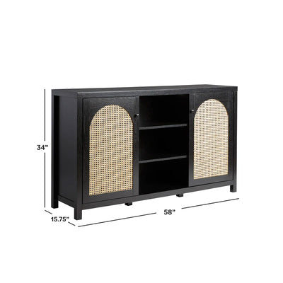 Walker Edison Sasha Rattan Sideboard/TV Stand SAHD5DBL2, black rattan-door media cabinet dimensions