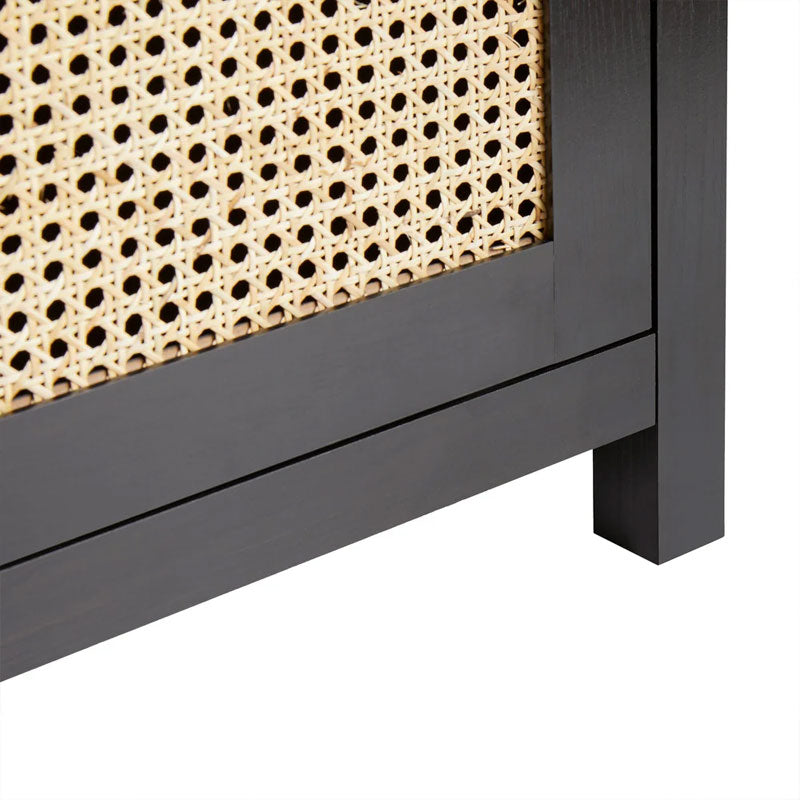 Walker Edison Sasha Rattan Sideboard/TV Stand SAHD5DBL2, black rattan cabinet lower door detail