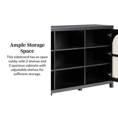 Walker Edison Sasha Rattan Sideboard/TV Stand SAHD5DBL2, black media cabinet adjustable storage overview