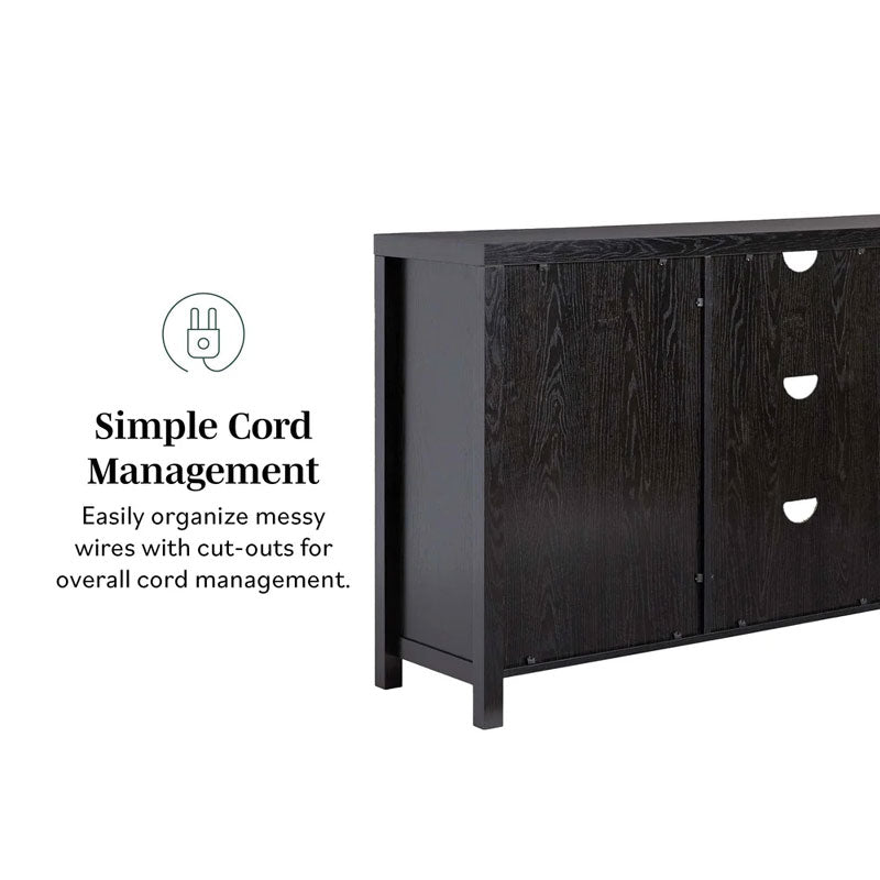 Walker Edison Sasha Rattan Sideboard/TV Stand SAHD5DBL2, black media cabinet cord management overview