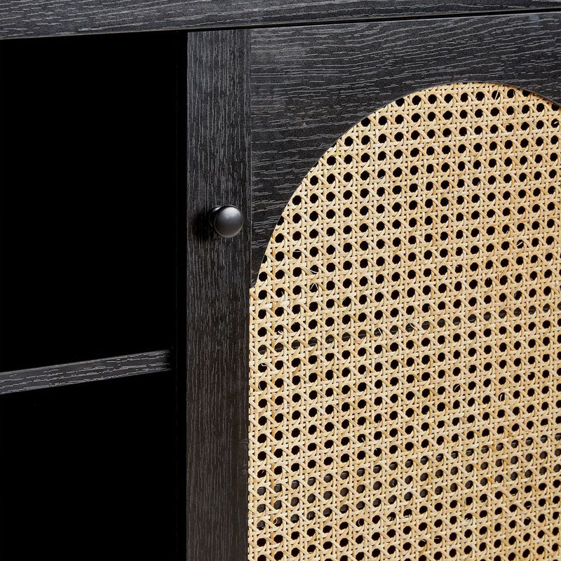 Walker Edison Sasha Rattan Sideboard/TV Stand SAHD5DBL2, black rattan cabinet door and handle detail