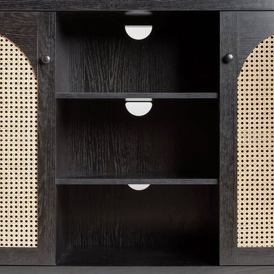 Walker Edison Sasha Rattan Sideboard/TV Stand SAHD5DBL2, black media cabinet center shelves and cable opening