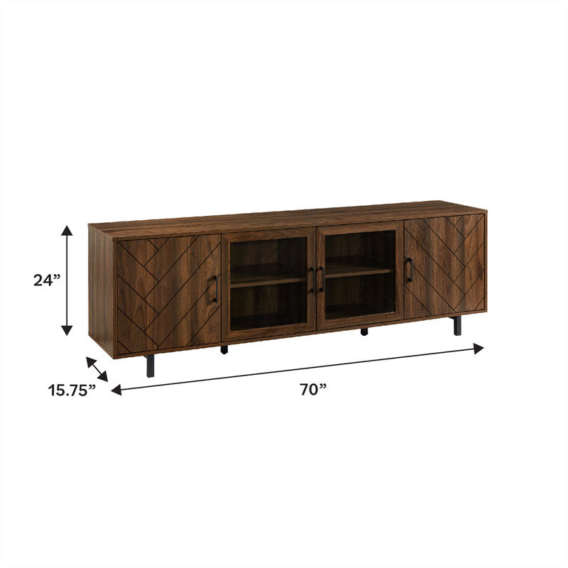 Walker Edison Ella Herringbone TV Stand W70HER4DDW, wood media console dimensions diagram