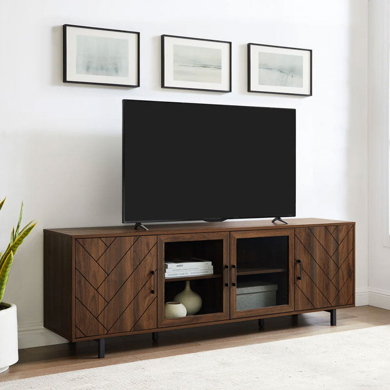 Walker Edison Ella Herringbone TV Stand (70 in, Dark Walnut) W70HER4DDW