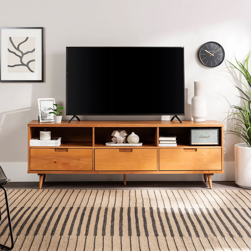 Walker Edison Sloane 3 Drawer Solid Wood TV Stand (70 in Caramel) W70IV3DCA