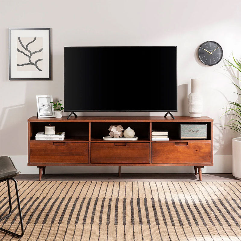 Walker Edison Sloane 3 Drawer Solid Wood TV Stand (70 in, Walnut) W70IV3DWT