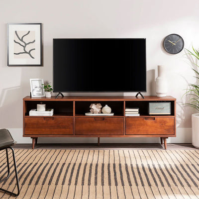 Walker Edison Sloane 3 Drawer Solid Wood TV Stand (70 in, Walnut) W70IV3DWT