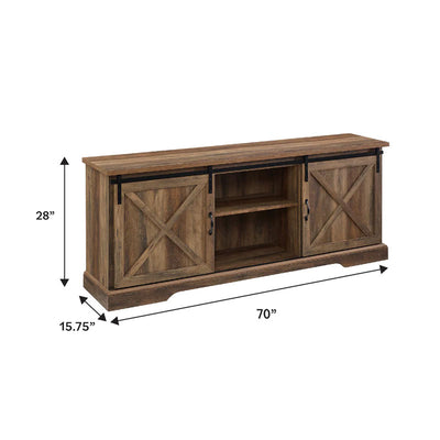 Walker Edison Sliding Barn Door TV Stand W70SBDROBRW, farmhouse media cabinet dimensions diagram