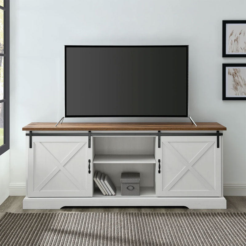 Walker Edison Sliding Barn Door TV Stand (70 inch, Oak, White) W70SBDROBRW