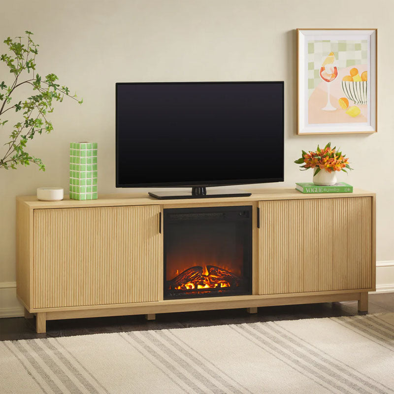 Walker Edison Reema Scandinavian Reeded TV Stand Fireplace WEARU22704CO1