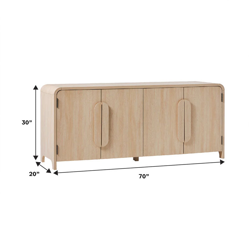 Walker Edison Chantelle Modern Curved Buffet Sideboard/TV Stand WECHA11704CO1, media console dimensions diagram