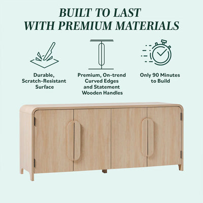 Walker Edison Chantelle Modern Curved Buffet Sideboard/TV Stand WECHA11704CO1, light wood media cabinet materials overview