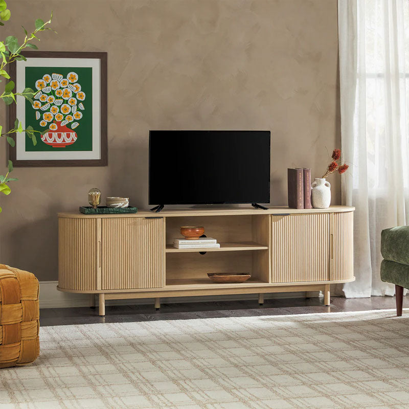 Walker Edison Chloe Modern Reeded TV Stand (70 in, Oak) WECHL21704CO1
