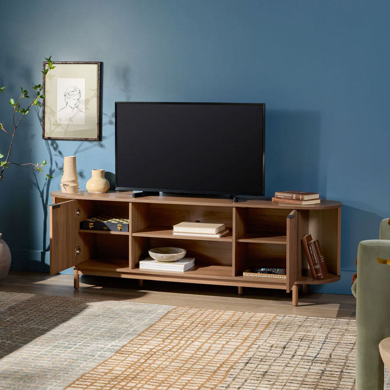 Walker Edison Chloe Modern Reeded TV Stand WECHL21704MO1, wood media console in living room
