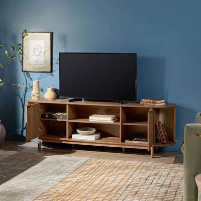 Walker Edison Chloe Modern Reeded TV Stand WECHL21704MO1, wood media console in living room