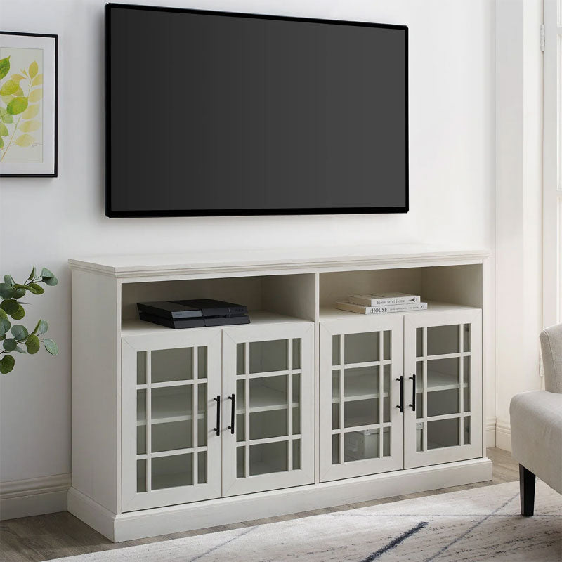 Walker Edison Hazel 58 in. Classic Glass TV Stand (White Wash) W584DHDHBBRW