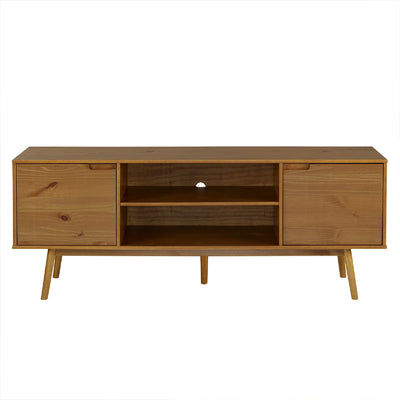 Walker Edison Adair 70 in. Modern 2 Door Solid Wood TV Stand W70ADR2DCA, wood media console in a front view