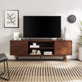 Walker Edison Adair 70 in. Modern 2 Door Solid Wood TV Stand W70ADR2DWT, wood media console with a television and doors closed