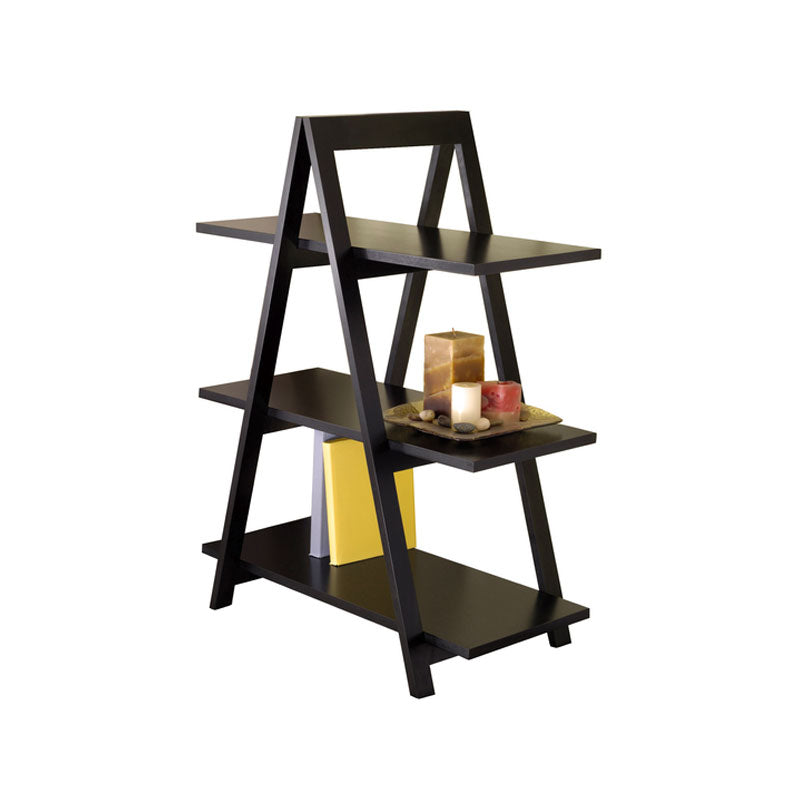 Winsome Wood 3 Tier A-Frame Shelf 20130, black leaning shelf desk styled with objects