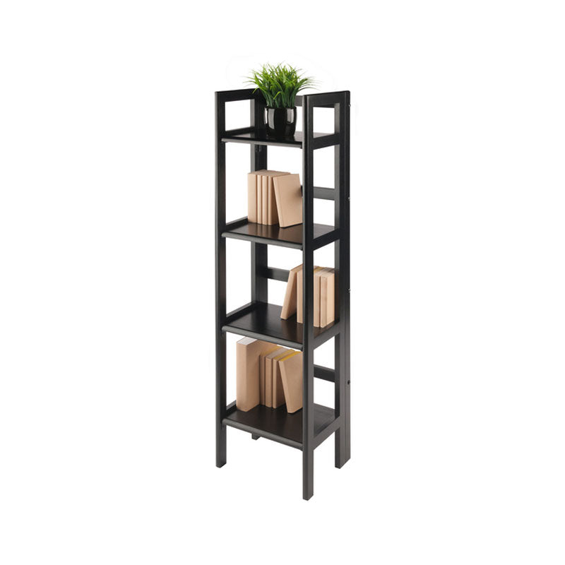 Winsome Wood 4 Tier Folding Shelf 20852, narrow black shelving unit with boxes